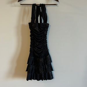 Black Halter Dress with Ruffle Bottom